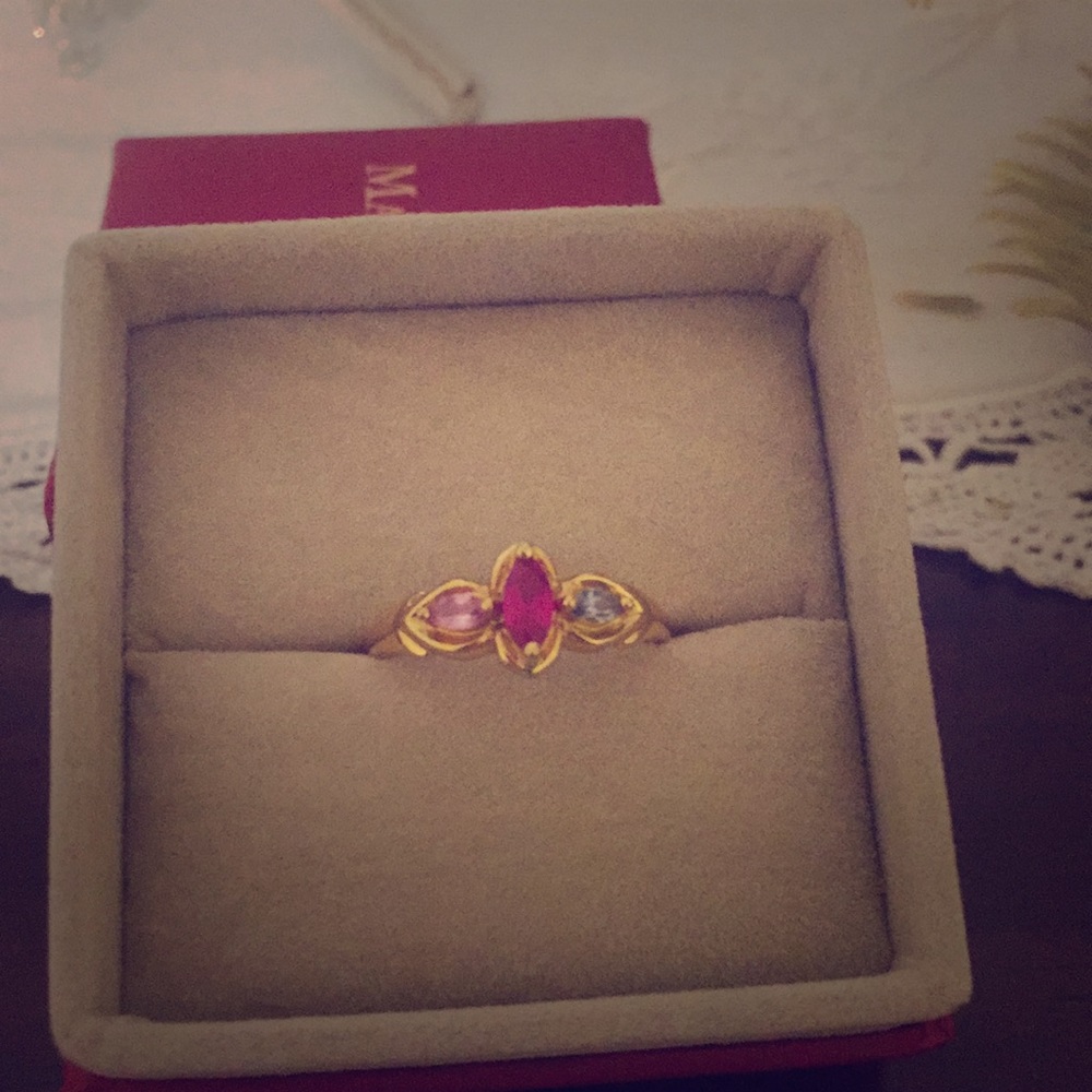 Gold plated multi color crystal ring